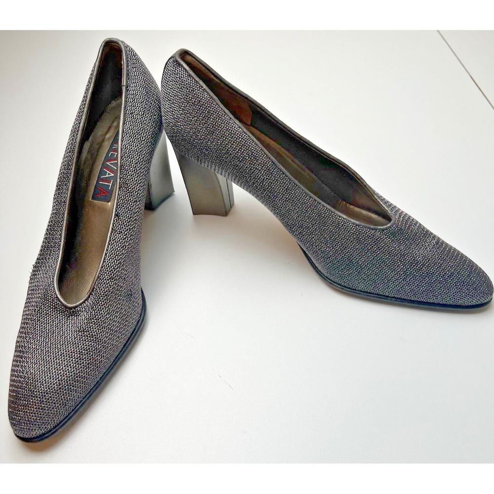 Prevata Made in Italy Women's Pewter/Black Metallic Pumps w/ 3" Heel  Size 8.5 B